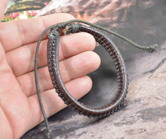 Handgewebte Echtes Lederarmband Gewebte Seil Armreif Weit 10mm, Verstellbares Armband von flowspring