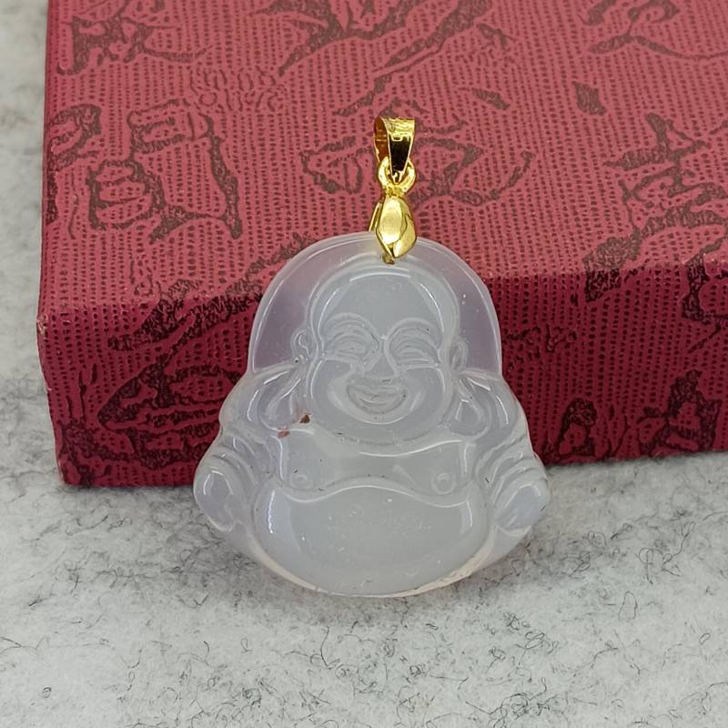 Natürliche Chalcedon Anhänger Buddha-statue Amulett Schnur Halsketten-Anhänger von flowspring