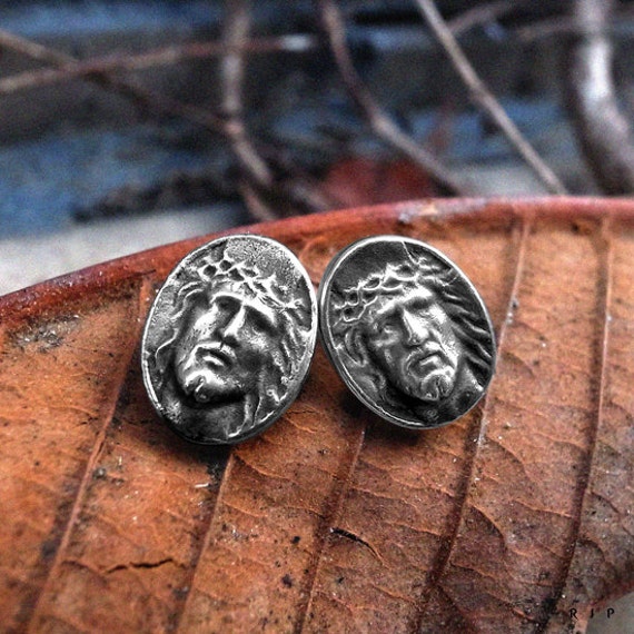 925 Sterling Silber Jesus Pierce/Christus Ohrringe Sohn Gottes Oxidierte Gesicht von flushshop