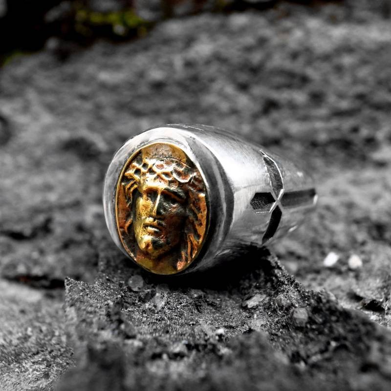 925 Sterling Silber X Messing Jesus Ring/Kreuz Christian Ring Gott Silberring Geprägt Carving-Ring Ring-Jesus Christus von flushshop