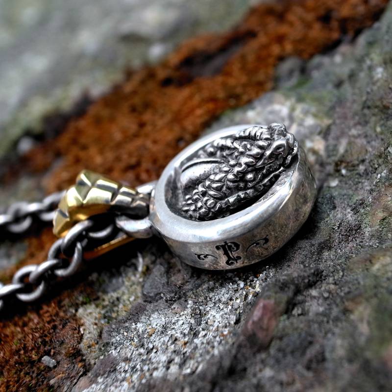 925 Sterlingsilber X Massivem Messing Basilisken Halskette/Schlangen Schädel Viper Oxidiertem Silberkette von flushshop