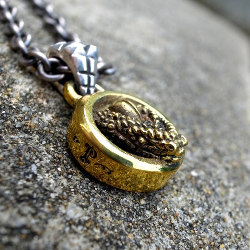 Massivem Messing X 925 Sterlingsilber Basilisken Halskette/Schlangen Schädel Viper Oxidiertem Silberkette von flushshop