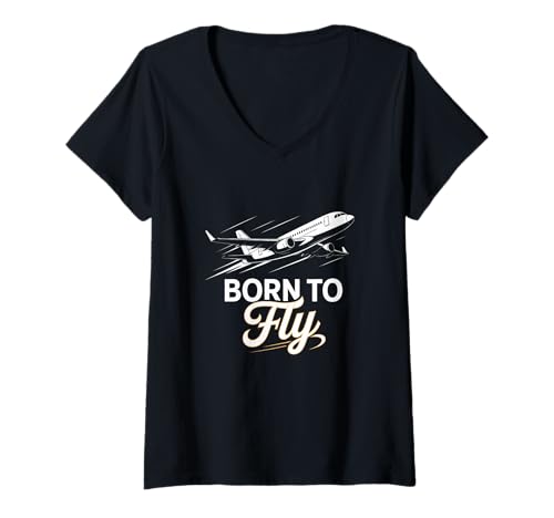 Damen Born Fly Lustiges Grafikdesign von Born to Fly Born T-Shirt mit V-Ausschnitt von fly shirts for who born to fly sayings funny