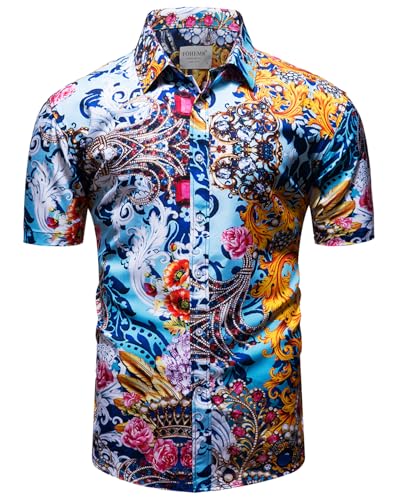 fohemr Herren Barock Hemd luxuriös Blumen Muster Shirt Kurzarm Button Down Paisley Hemd Freizeithemd Blau 4X-Large fohemr Herren Barock Hemd luxuriös Blumen Muster Shirt Kurzarm Button Down Paisley Hemd Freizeithemd Blau 4X-Large von fohemr