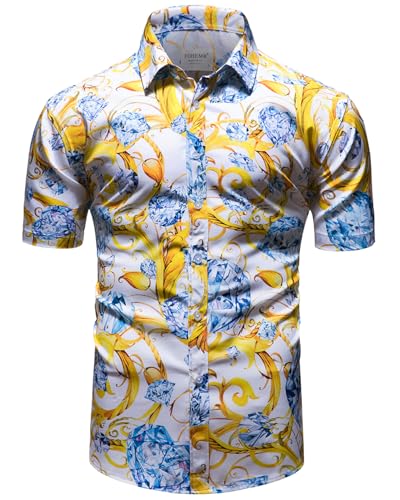 fohemr Herren Barock Hemd luxuriös Diamant Muster Shirt Kurzarm Button Down Paisley Hemd Freizeithemd Weiß XX-Large fohemr Herren Barock Hemd luxuriös Diamant Muster Shirt Kurzarm Button Down Paisley Hemd Freizeithemd Weiß XX-Large von fohemr