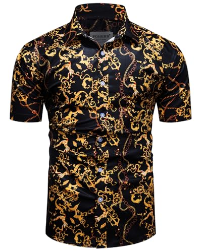 fohemr Herren Barock Hemd luxuriös Kette Muster Shirt Kurzarm Button Down Paisley Hemd Freizeithemd Schwarz 3X-Large fohemr Herren Barock Hemd luxuriös Kette Muster Shirt Kurzarm Button Down Paisley Hemd Freizeithemd Schwarz 3X-Large von fohemr