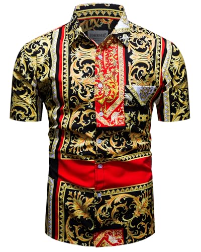 fohemr Herren Barock Hemd luxuriös Muster Shirt Kurzarm Button Down Paisley Hemd Freizeithemd Schwarz XX-Large fohemr Herren Barock Hemd luxuriös Muster Shirt Kurzarm Button Down Paisley Hemd Freizeithemd Schwarz XX-Large von fohemr