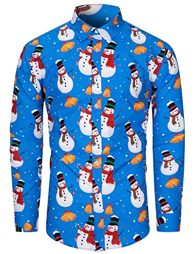 fohemr Herren Christmas Shirt Weihnachtshemd Button-Down Langarm Freizeithemd Slim Fit Hemd Schneemann Muster Blau X-Large fohemr Herren Christmas Shirt Weihnachtshemd Button-Down Langarm Freizeithemd Slim Fit Hemd Schneemann Muster Blau X-Large von fohemr