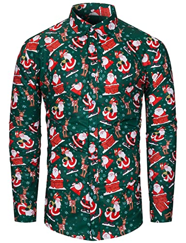 fohemr Herren Christmas Shirt Weihnachtshemd Button-Down Langarm Freizeithemd Slim Fit Hemd Weihnachtsmann Muster Grün 3X-Large fohemr Herren Christmas Shirt Weihnachtshemd Button-Down Langarm Freizeithemd Slim Fit Hemd Weihnachtsmann Muster Grün 3X-Large von fohemr