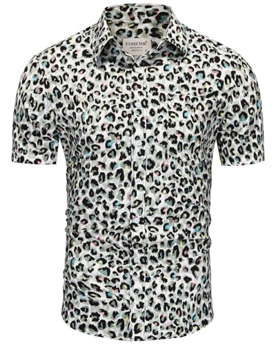 fohemr Herren Leopard Hemd Kurzarm Button down Tiger Tier Muster Freizeithemd Sommerhemd Grün 4X-Large von fohemr