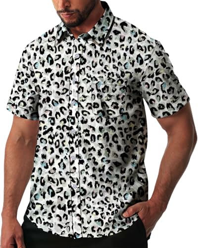 fohemr Herren Leopard Hemd Kurzarm Button down Tiger Tier Muster Freizeithemd Sommerhemd Grün X-Large von fohemr