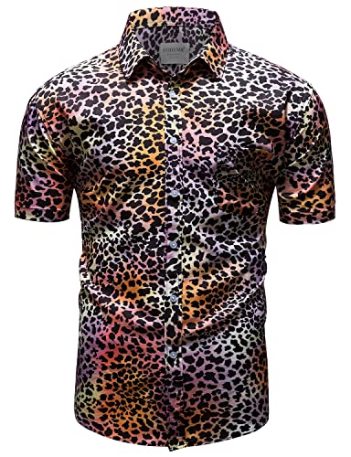 fohemr Herren Leopard Hemd Kurzarm Button down Tiger Tier Muster Freizeithemd Sommerhemd Lila 4X-Large von fohemr