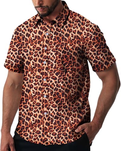 fohemr Herren Leopard Hemd Kurzarm Button down Tiger Tier Muster Freizeithemd Sommerhemd Orange XX-Large von fohemr