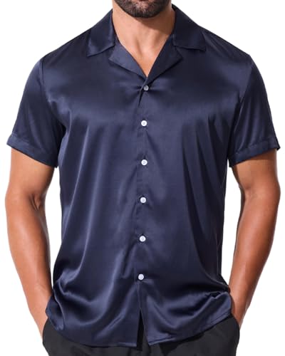 fohemr Herren Satin Glänzende Hemd Freizeit Kurzarm Button Down Solid Kleid Stilvolle Business Sommer Party Hemd Marineblau XX-Large fohemr Herren Satin Glänzende Hemd Freizeit Kurzarm Button Down Solid Kleid Stilvolle Business Sommer Party Hemd Marineblau XX-Large von fohemr