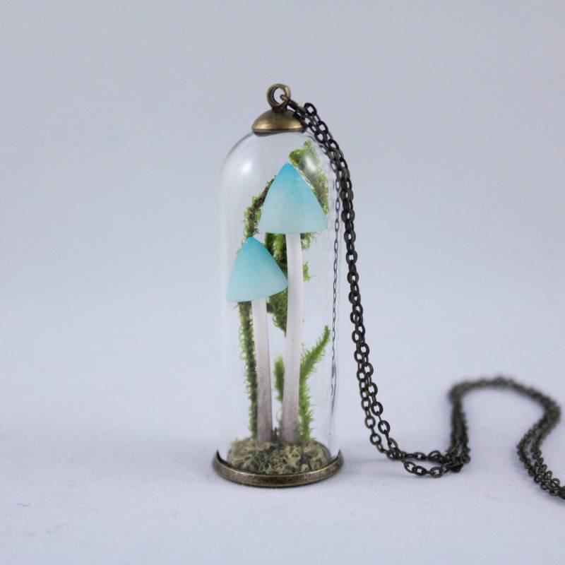 Handgemachte Blaue Pilz Terrarium Halskette Waldmoos Anhänger von folditcreations
