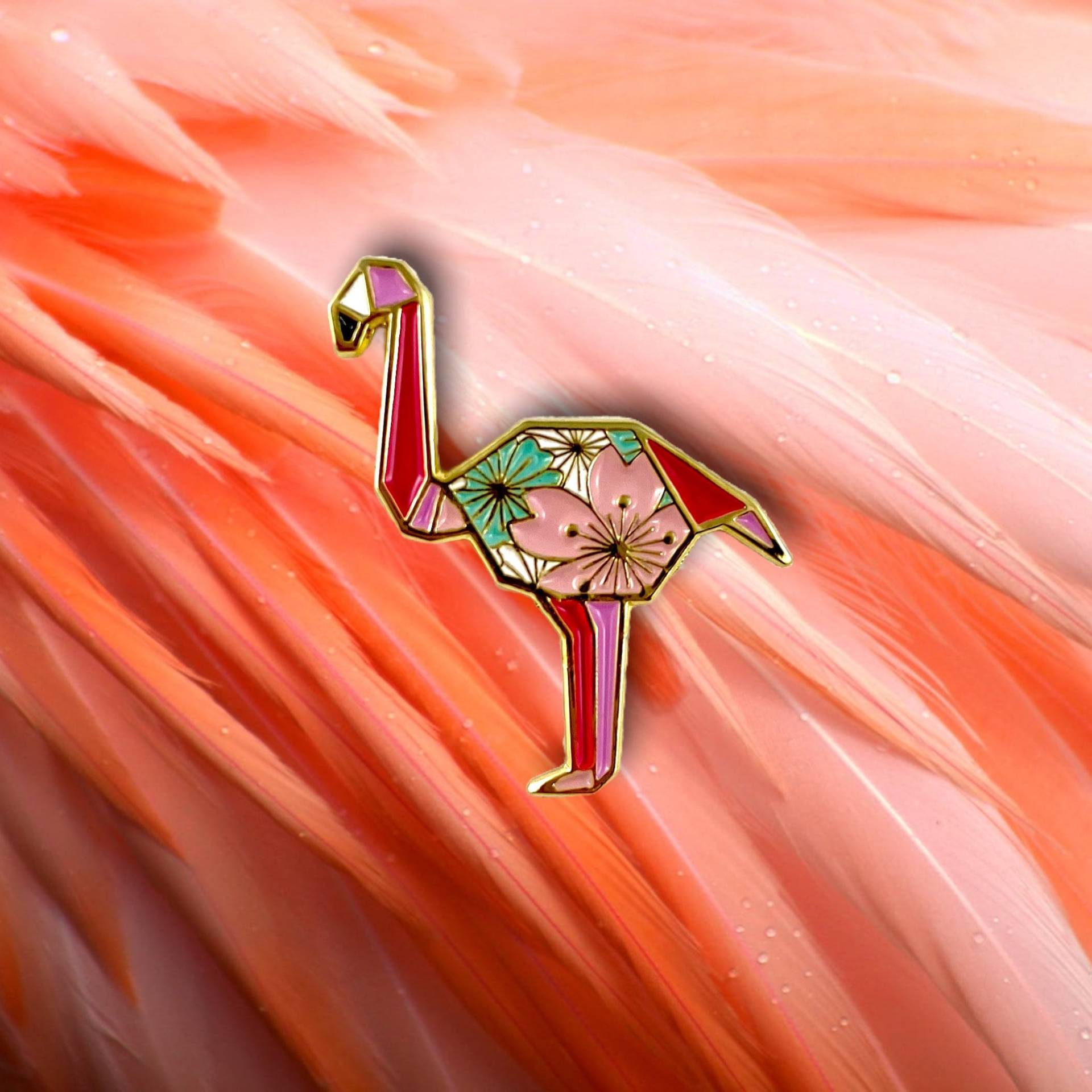 Origami Flamingo Emaille Pin Goldenes Vogel Geschenk von folditcreations