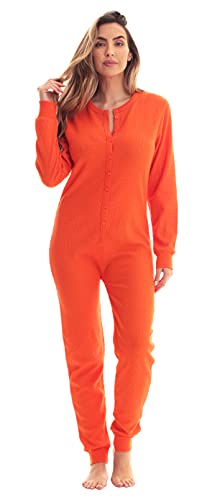 #followme Damen Thermo-Einteiler Henley Union Suit, Orange, X-Small von #followme