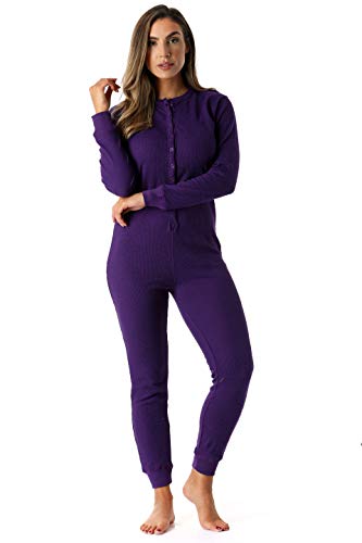 #followme Damen Thermo Henley Onesie Union Suit, Violett, Small von #followme