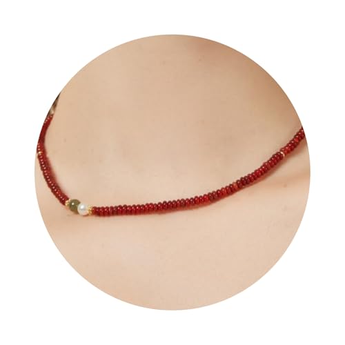 Natürliche rote Achat-Karneol-Halskette für Frauen und Mädchen, asymmetrisches Design, handgefertigte zierliche rote Achat-Halskette mit natürlicher Hetian-Jade und Kristallperlen (Größe 15,7+2'') Natürliche rote Achat-Karneol-Halskette für Frauen und Mädchen, asymmetrisches Design, handgefertigte zierliche rote Achat-Halskette mit natürlicher Hetian-Jade und Kristallperlen (Größe 15,7+2'') von fooind