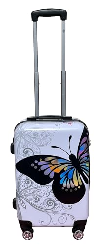 foolonli Butterflykoffer Butter flly Schmetterlingskoffer einzeln 3tlg oder 4tlg mit oder ohne Beautycase Reisekoffer Polycarbonat Hartschalenkoffer Koffer Trolley Design Handgepäck (S) von foolonli