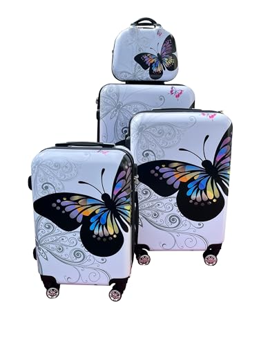 foolonli Butterflykoffer Butter flly Schmetterlingskoffer einzeln 3tlg oder 4tlg mit oder ohne Beautycase Reisekoffer Polycarbonat Hartschalenkoffer Koffer Trolley Design Kofferset 4tlg von foolonli