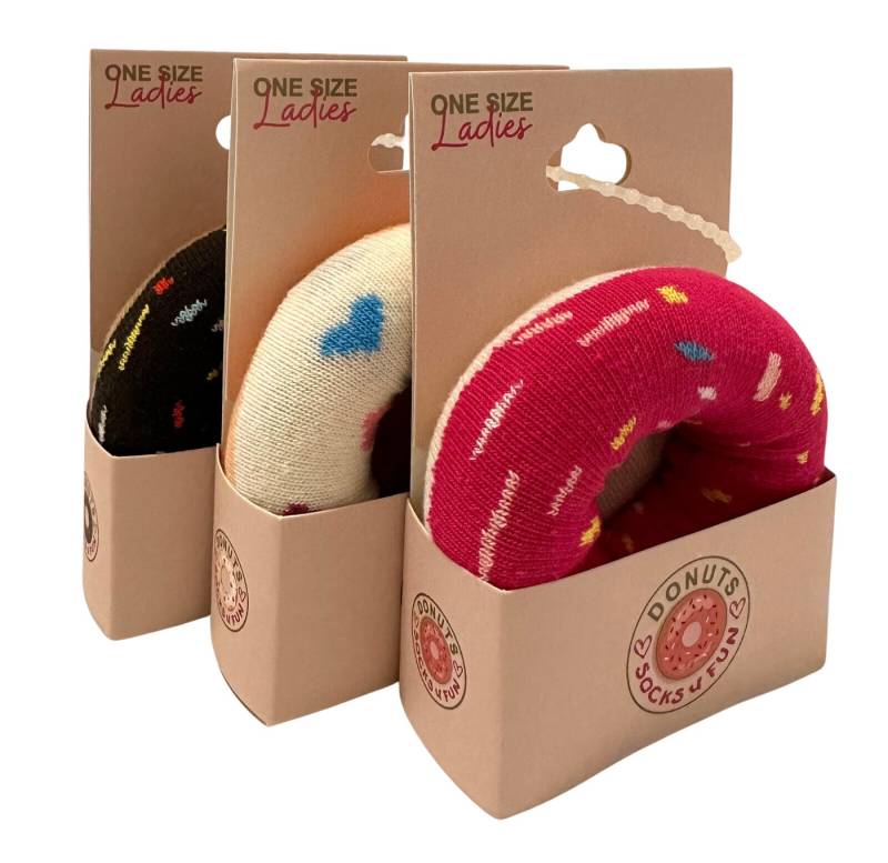 footart Freizeitsocken Donutsocken lustige Socken für Damen (3 Paar) weicher Komfortbund softe Zehennaht One Size von footart