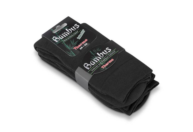 footart Thermosocken Bambus Viskose warmes Vollfrottee druckfrei ohne Gummi schwarz (2er Pack) atmungsaktiv, feuchtigkeitsableitend von footart