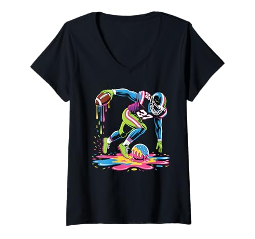 Damen Ice Cream Drip Football Streusel Fußball Tropf T-Shirt mit V-Ausschnitt Damen Ice Cream Drip Football Streusel Fußball Tropf T-Shirt mit V-Ausschnitt von football drip Ice cream