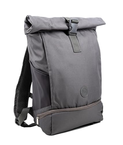 for you Rolltop Rucksack grau 15-21 L | Nachhaltig & Wasserabweisend | Damen & Herren – Mit Laptopfach für Schule & Uni, Schuhe, Business Fitness, Handgepäck | mit Rückenpolster | Daypack 40,5cm von for you