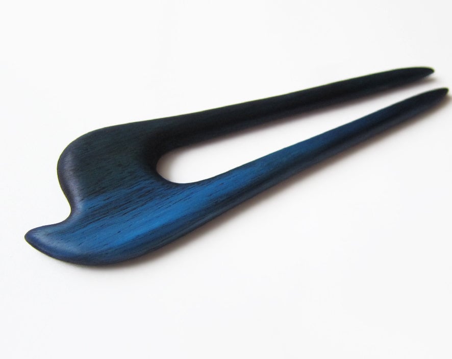 Haarforke Aus Holz, Haarfork, Haarstab Mahagoni Blau, Haarforke von forEVAhairforks