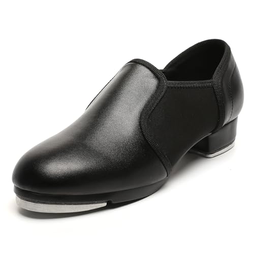 foralod Kinder Tap-Schuhe Leder Tap Dance Schuhe rutschfeste Jazz Schuhe für Mädchen Jungen Schwarz, Schwarz, 2.5 Little Kid von foralod