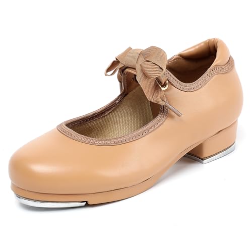foralod Tap Shoes for Girls Boys Unisex Kids Tap Dance Shoes for Toddler Lace Up Mary Jane Tap Shoes, Hellbraun, 8.5 Toddler von foralod