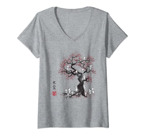 Damen forest spirits sumie t-shirt T-Shirt mit V-Ausschnitt Damen forest spirits sumie t-shirt T-Shirt mit V-Ausschnitt von forest spirits sakura tree japan sumie