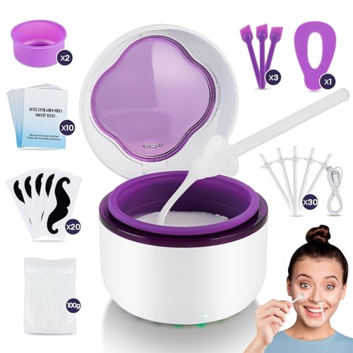 foreverlily Nasenwachs-Set für Männer und Frauen, Wachswärmer-Set mit 40 g Fassungsvermögen und Anti-Verlust-Deckel, wiederverwendbare Silikonwerkzeuge und konstante Temperatur (lila) von foreverLily