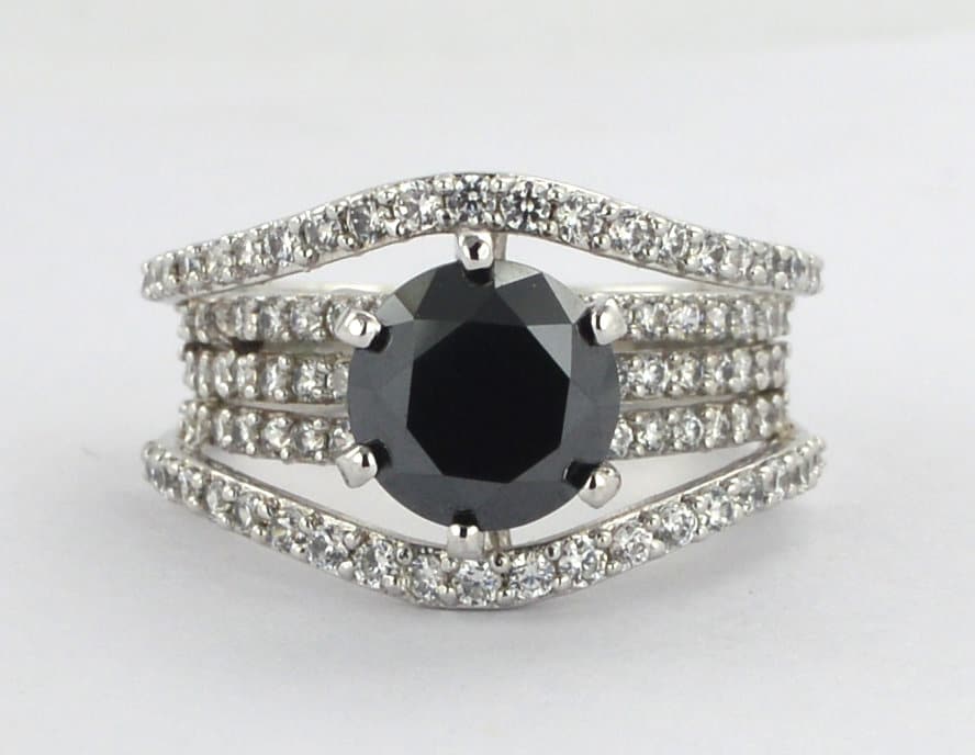 2.10 Carat Black Diamond Engagement Ring 925 Sterling Silver Round Brilliant Cut Anniversary Certified von foreverjewelry1