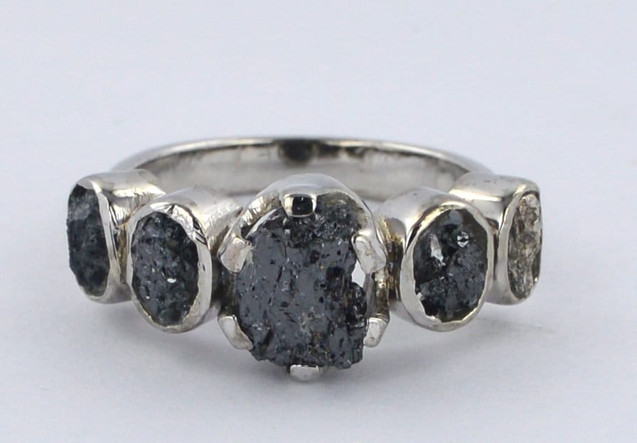 4.50 Ct Black Natural Rough Diamond 925 Sterling Sliver Ring /14/18K Rose, Yellow, White Gold von foreverjewelry1