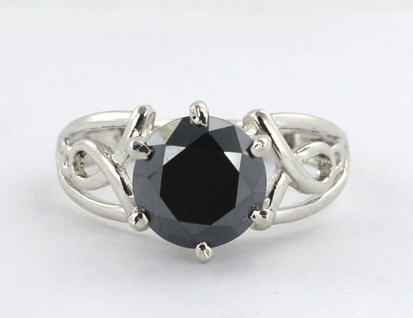 Amazing Ring Certified 14K Solid White Gold 2.10 Ct Round Cut Genuine Black Diamond Engagement Ring von foreverjewelry1