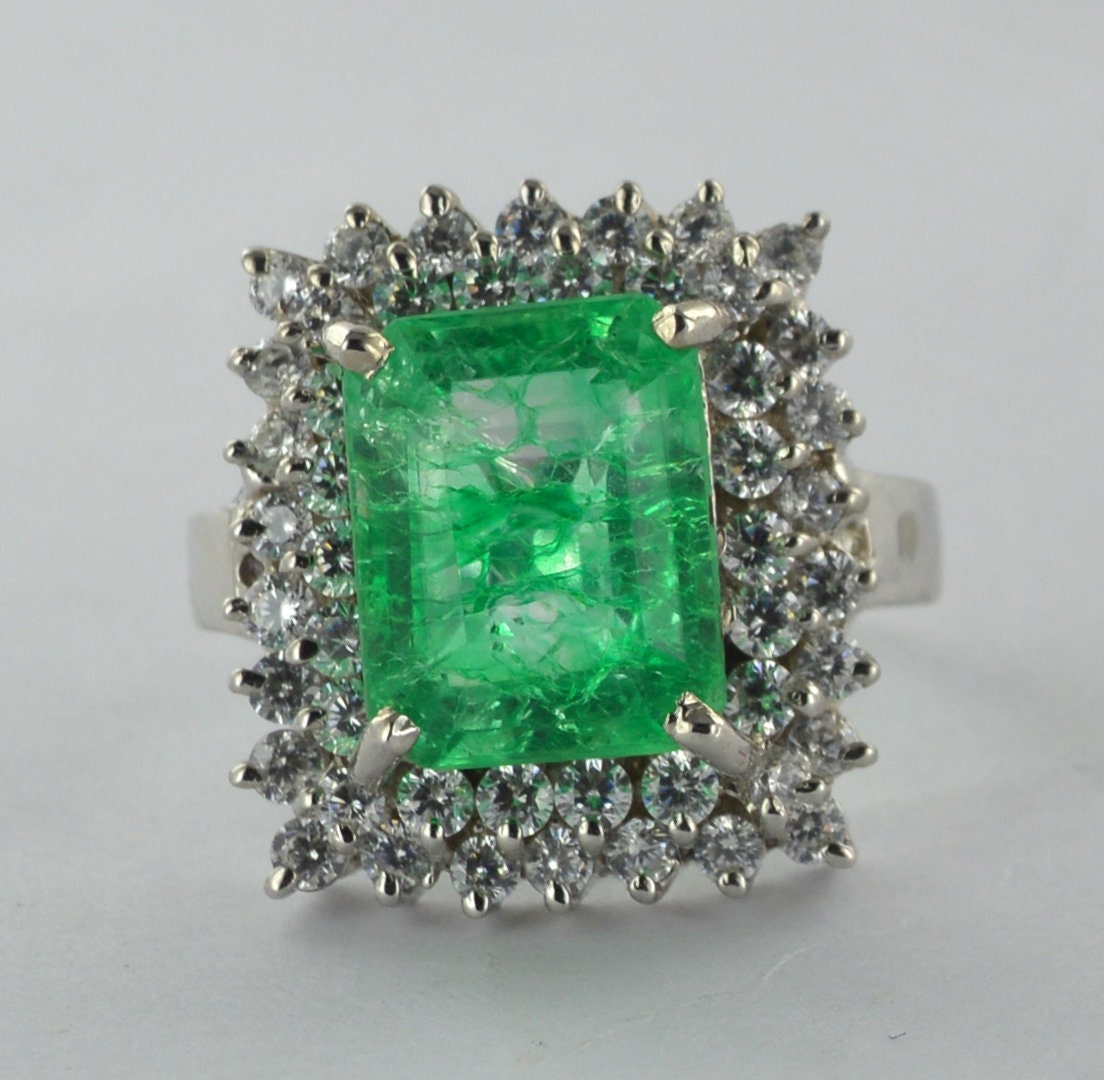 Certified 3.10 Ct Emerald Cut Green 14K Genuine White Gold Engagement Ring, Wedding Ring/14/18K Ring Sterling Sliver von foreverjewelry1