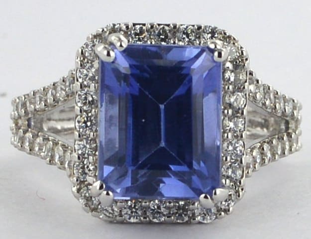 Certified 3.50 Ct Tanzanite Emerald Cut 14K Genuine White Gold Ring/14/18K Ring Sterling Sliver Ring, Halo von foreverjewelry1