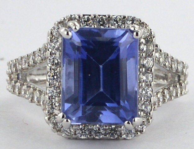 Certified 3.50 Ct Tanzanite Emerald Cut 14K Genuine White Gold Ring/14/18K Ring Sterling Sliver Ring, Halo Certified 3.50 Ct Tanzanite Emerald Cut 14K Genuine White Gold Ring/14/18K Ring Sterling Sliver Ring, Halo von foreverjewelry1