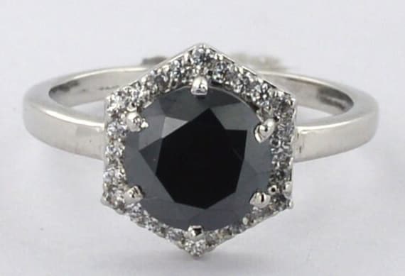 Halo Ring Black Diamond Certified 925 Sterling Silver 1.80 Ct Round Cut Genuine Black Engagement Ring von foreverjewelry1