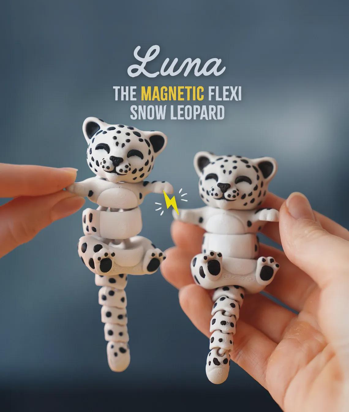 Luna The Flexi Snow Leopard - Magnetic Hand-Holding Companion von forge3dcraft