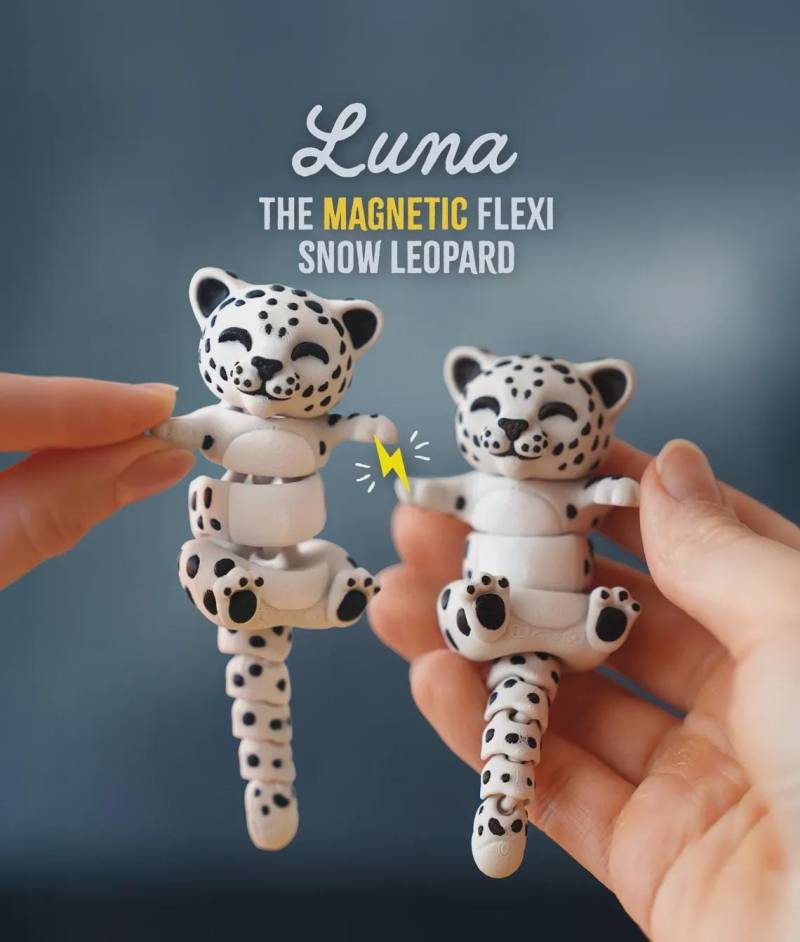 Luna The Flexi Snow Leopard - Magnetic Hand-Holding Companion von forge3dcraft