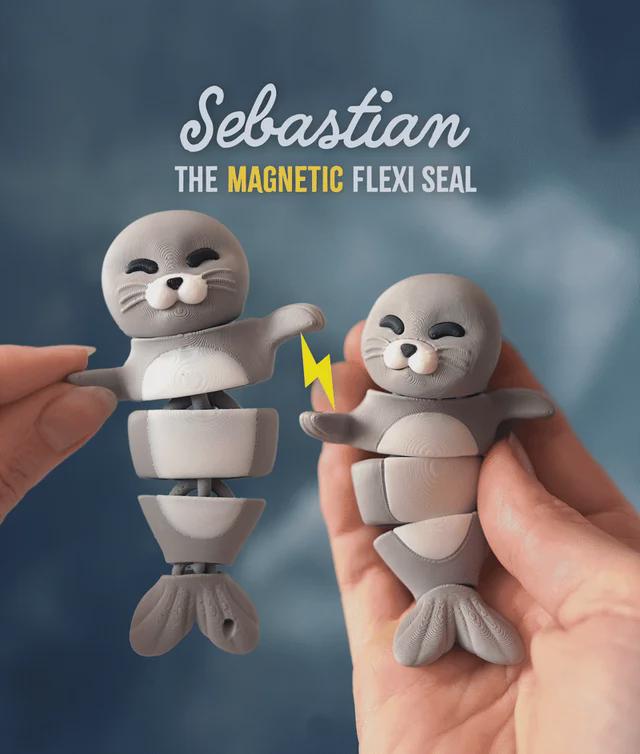 Sebastian The Flexi Seal - Magnetic Hand-Holding Companion, 3D Printed Cute Toy, Desk Decor & Gift, Made in Germany von forge3dcraft