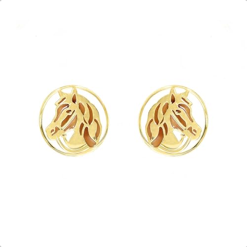 Lucchetta - 14 Karat Gelbgold Pferd Rund Ohrstecker | Gold Ohrringe Damen 585 Echtgold | Hochwertiges Schmuck hergestellt in Italien von forme di Lucchetta