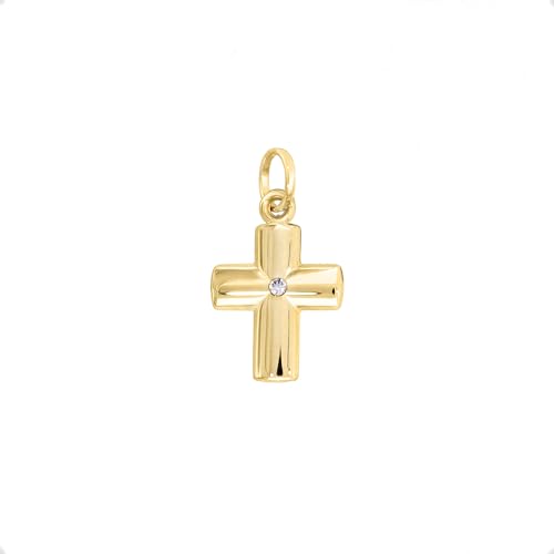 Lucchetta - Anhänger Kleines Kreuz mit zentralem Stein aus 750 Gelbgold | Religiöse Goldanhänger für Geburt - Taufe - Kommunion | für Armbänd und Kette (bis zu 4 mm) | Schmuck hergestellt in Italien von forme di Lucchetta