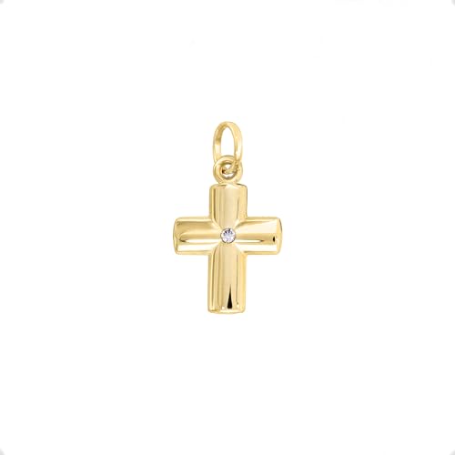 forme di Lucchetta - Anhänger Kleines Kreuz mit zentralem Stein aus 750 Gelbgold, Religiöse Goldanhänger für Geburt - Taufe - Kommunion | für Armbänd und Kette (bis zu 4 mm) - hergestellt in Italien von forme di Lucchetta