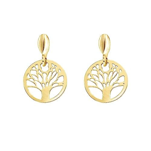 Lucchetta - 9 Karat Gelbgold Lebensbaum Ohrringe - Leichte Ohrhänger | Gold Ohrringe Damen 375 Echtgold | Hochwertiges Schmuck hergestellt in Italien von forme di Lucchetta