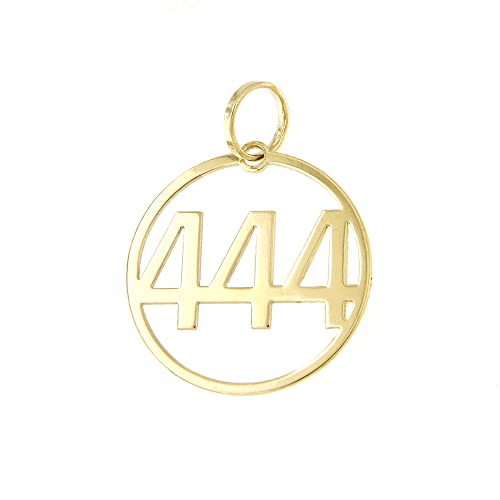 forme di Lucchetta - GelbGold Runder Anhänger mit Engelszahl 444 | Engelsbotschaften 14 karat Charm 15mm, Goldanhänger Damen Mädchen 585 Echtgold für Kette (bis zu 4 mm) - hergestellt in Italien von forme di Lucchetta