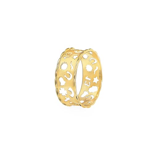 Lucchetta - Ring 18 Karat 750 Gold mit Band Glückssymbole mit Diamant-Effekt | Größen 10 - 20 | Zartes Geschenk für Sie, Goldringe für Damen, Schmuck Made in Italy, Gelbgold von forme di Lucchetta